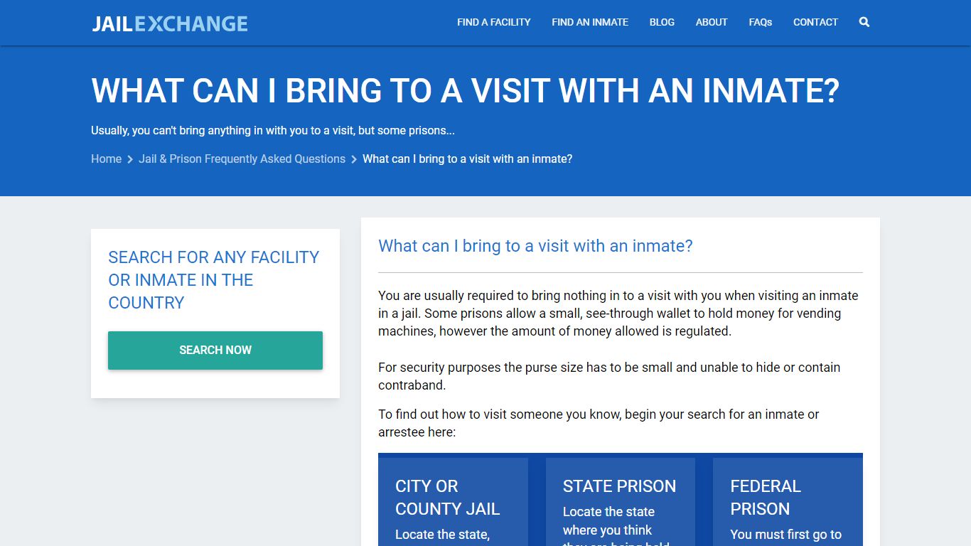What can I bring to a visit with an inmate? - Jail Exchange